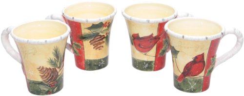 Holly Birds Mug 14-Ounce Mugs, Assorted Designs, Set of 4