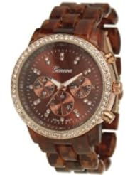 Geneva Platinum 12262412 Womens Rhinestone Decorative Chronograph Link Watch-Tortoise/Rose Gold