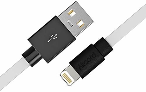 Lightning Cable, Akcord® Apple MFi Certified Flat USB Charge & Sync Cord, 3.3ft / 1m for iPhone 6 6Plus 5s 5c 5, iPad Air mini mini2, iPad 4th gen, iPod touch 5th gen, and iPod nano 7th gen - White