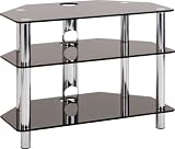 TV700 - Glass Stand for LCD & Plasma TV Upto 37 -  3 Shelf Polished Chrome Rods With Black Glass