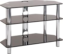TV700 - Glass Stand for LCD & Plasma TV Upto 37" - 3 Shelf Polished Chrome Rods With Black Glass