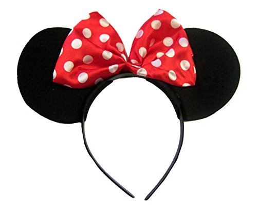 Black & Red or Pink Bow & White Polka Dot Minnie Mouse Disney Fancy Dress Ears Head Band