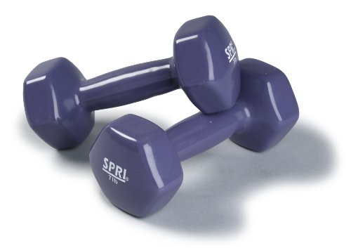 SPRI Deluxe Vinyl Dumbbells (Purple, 7-Pound, Set of 2)