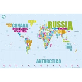 World Map in Words Art Print Poster - 24x36