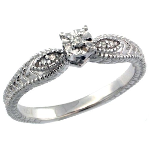 Deals Sterling Silver Vintage Style 5-Stone Diamond Engagement Ring w/ .067 Carat Brilliant Cut Diamonds (Available in Sizes 5 to 10), size 7