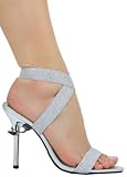Hot Sexy Chic Elastic Banded Stilleto with Wrap Ankle Strap from Hot Fash Shoes - MISIA Silver