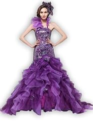 Organza Halter Mermaid Sequined  Fitted Prom Dress  With Ruffles