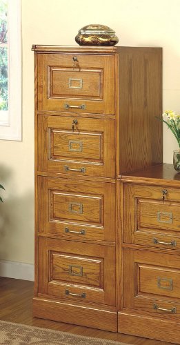 Oak Finish 4-Drawer Letter Size Vertical File Cabinet with Lock.