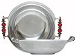 Aluminum Large Shallow Bowl with Green and Red Glass Bead Handles 15"L x 13 1/4"W x 1 1/4"H