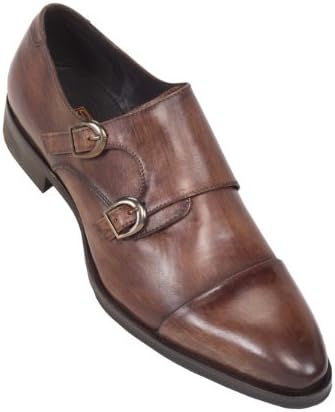 Steven Land Footwear Collection Mens Light Brown Brushed Genuine Leather Classic Double Monk Strap Dress Shoe with Cap Toe: Style SL466 Brown-065 10.5 D (M) US