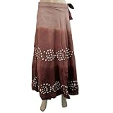 Womens Cotton Wrap Skirt Boho Fashion Brown Printed Long Skirt 37"l