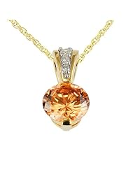 Gold Vermeil Silver Round Champagne Cubic Zirconia Pendant/Necklace 18 Inches 925 Silver Chain