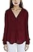 Urban CoCo Womens V Neck Ruffled Shoulder Business Causal Chiffon Blouse Button Down Shirts (Large, Wine Red)