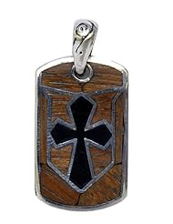 Sterling Silver Wooden Dog Tag with Enamel Pendant