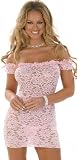 SEXY BABY PINK FLOWER LACE STRETCH CHEMISE DRESS LINGERIE SET
