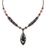 Rojo Hematite Tone Siam Red Marquise Frame Pendant Necklace