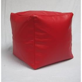 Foot Stool Faux Leather Cube Bean Bag Red Pouffe Seat