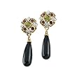 14K Yellow Gold Brazilian Garnet, Peridot, Onyx Briolette and Diamond Earrings