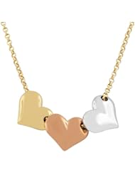 14 Karat Tri-color Gold Puffed Hearts Necklace (17 Inch)