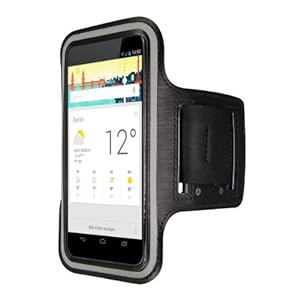 Brazalete deportivo para hacer footing para LG Google Nexus 5 con compartimento para las llaves y un práctico cierre de velcro en negro de kwmobile