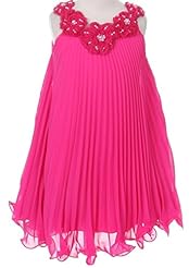 Girls Shift Chiffon Summer  Beaded Pleated Knee Length Sleeveless Round Neck  Dress With Ruffles