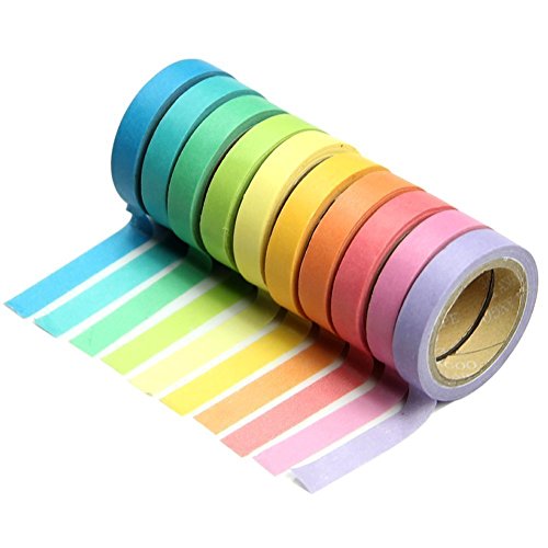 Dpist washi tape set 10x decorative washi rainbow stick…
