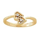 14K Yellow Gold Diamond Double Heart Ring Bypass Style