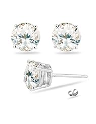 2.30 Cts ( 6.5mm Round ) of Natural White Sapphire Stud Earrings in 14K White Gold