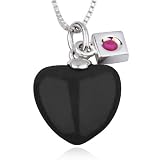ELLE Jewelry Black Onyx Heart Pendant on Sterling Silver Box Chain, 16