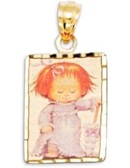 Girl Child 14k Yellow Gold Laser Print Charm Pendant