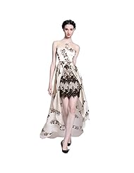 General Print Cocktail High-Low-Hem Silk Sheath Lace Beaded Sheer Homecoming Dress/Prom Dress/Wedding Party Dress 