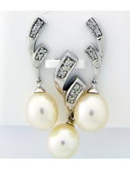 14K White Gold 0.11 cttw Diamond and White Pearl Set