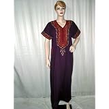 Womens Embroidered Caftan Kaftan for Night Wear or Casual Lounge Dress Byzantium V-neckline Size L Free Shipping