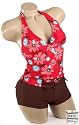 Sexy Trendy Cute Summer Red Aqua Flower Floral Print Tankini Boyshort Bikini Bathing Suit Swimsuit Swimwear