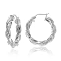 Sterling Silver Tarnish-Free 4mm x 25mm Twist Hoop Earring