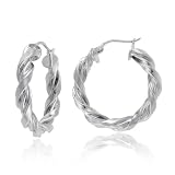 Sterling Silver Tarnish-Free 4mm x 25mm Twist Hoop Earrings