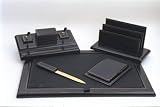 Complete Black Cuoietto Solid Leather Desk Set