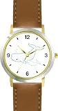 Beluga Whales - Mother and Baby - Whale - JP - WATCHBUDDY&reg; DELUXE TWO-TONE THEME WATCH - Arabic Numbers - Brown Leather Strap-Size-Women's Size-Small