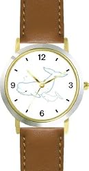 Beluga Whales - Mother and Baby - Whale - JP - WATCHBUDDY&reg; DELUXE TWO-TONE THEME WATCH - Arabic Numbers - Brown Leather Strap-Size-Women's Size-Small