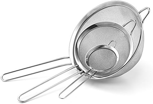 Set of 3 - All Purpose Stainless Steel Fine Mesh Strainer Colander Sieve with Handle, 3¾", 5 ¼", 7"