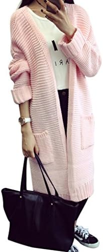 Cashsun Women's Sweet Fashion Long Sleeve Loose Knitted Cardigan Long Coat, P