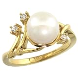 14k Gold Diamond Vine Pearl Ring w/ 0.085 Carat Brilliant Cut ( H-I Color; VS2-SI1 Clarity ) Diamonds & 9mm White Pearl, 11/32 in. (9mm) wide