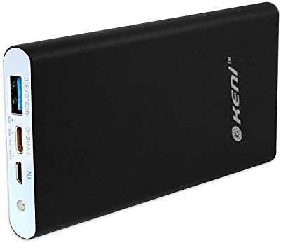 Keni Quick Charge 3.0 Type-C Power Bank with 5V/3A input &amp; output, 10000mah Aluminium Portable Charger, High Capacity External Battery Pack for iPhone, iPad, Samsung and More,Black