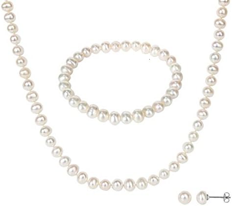 Women or Girls Pearls Set, Jewelry 3pc Imitation Pearl Set Bracelet, 16" Bracelet, Necklace &amp; Earrings for Girls.