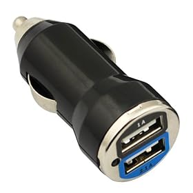 GTMax Adaptateur USB chargeur de voiture avec 2-Port 1.0 Amp - noire