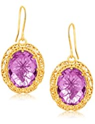 Italian Design 14K Yellow Gold Lace Earrings with Oval Amethyst