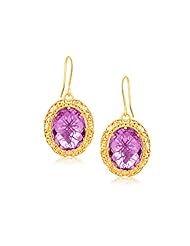Italian Design 14K Yellow Gold Lace Earrings with Oval Amethyst