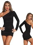 Black One Shoulder, One Sleeve Mini Dress
