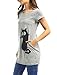Allegra K Women's Round Neck Short Sleeve Cat Prints Loose Tunic Top M Grey