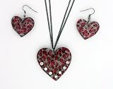Fuchsia Heart Cheetah Design Austrian Crystals Necklace and Earrings Set